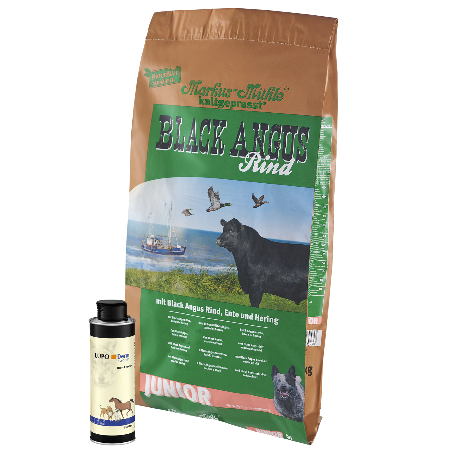 Junior-Paket BLACK ANGUS JUNIOR 15 kg + LUPO Derm 250 ml